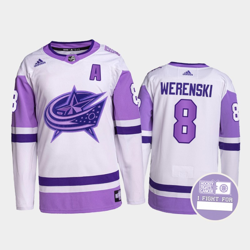 Zach Werenski Columbus Blue Jackets Fights Cancer Jersey Purple White #8 Pro