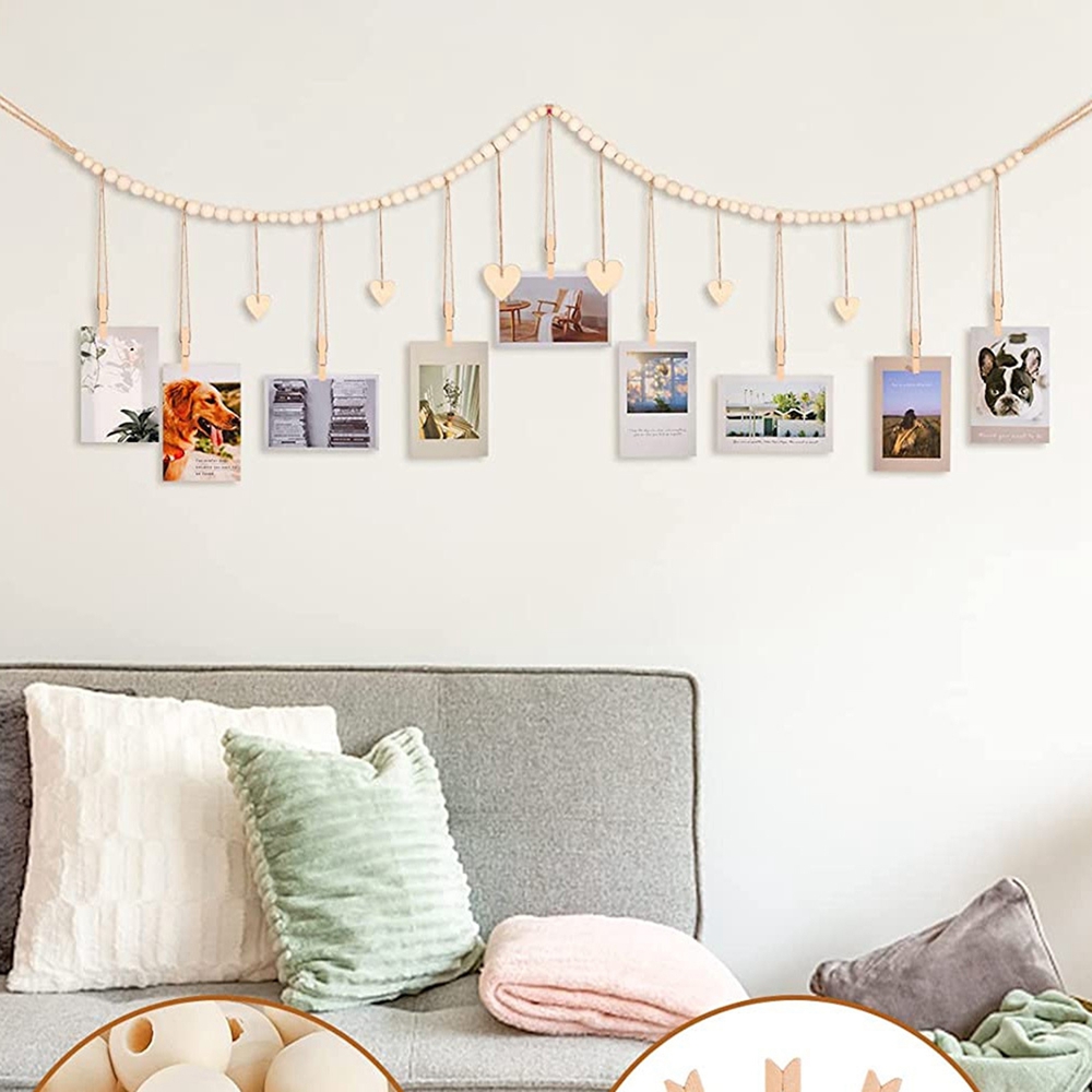 Wooden Beads Photo Display Garland Wall Hanging - Image 2