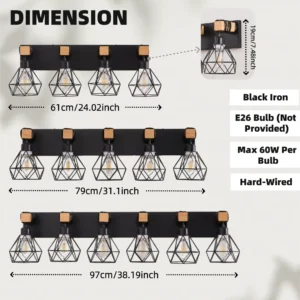 Alternative view of Vanity Wall Light | Cage Farmhouse Geometric Style | Black Iron Metal | E26 Bulb Socket | Ideal for Bathroom, Hallway, Bedroom
