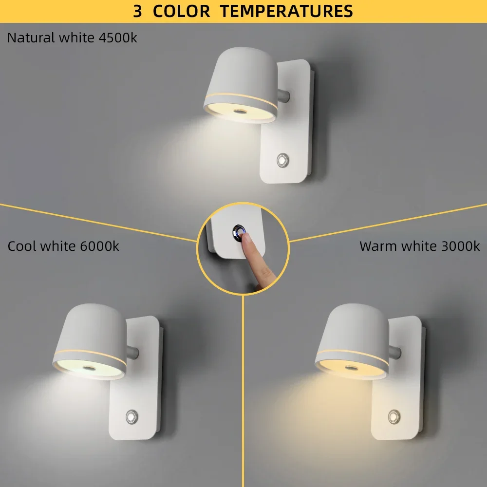 Aisilan LED Bedside Dimmable Wall Lamp with touch On/Off Switch 3-CCT Rotation hotel bed room Wall Sconce Decoration Fixture - Image 4