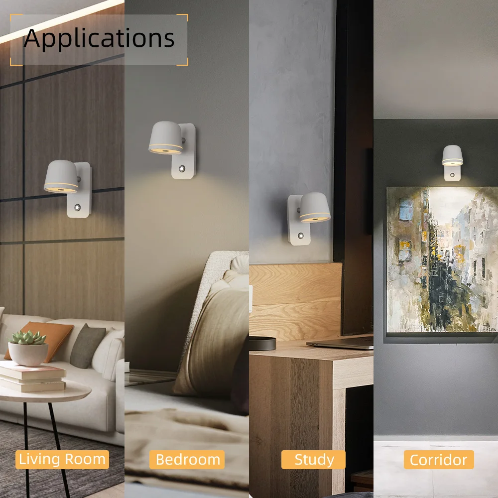 Aisilan LED Bedside Dimmable Wall Lamp with touch On/Off Switch 3-CCT Rotation hotel bed room Wall Sconce Decoration Fixture - Image 6