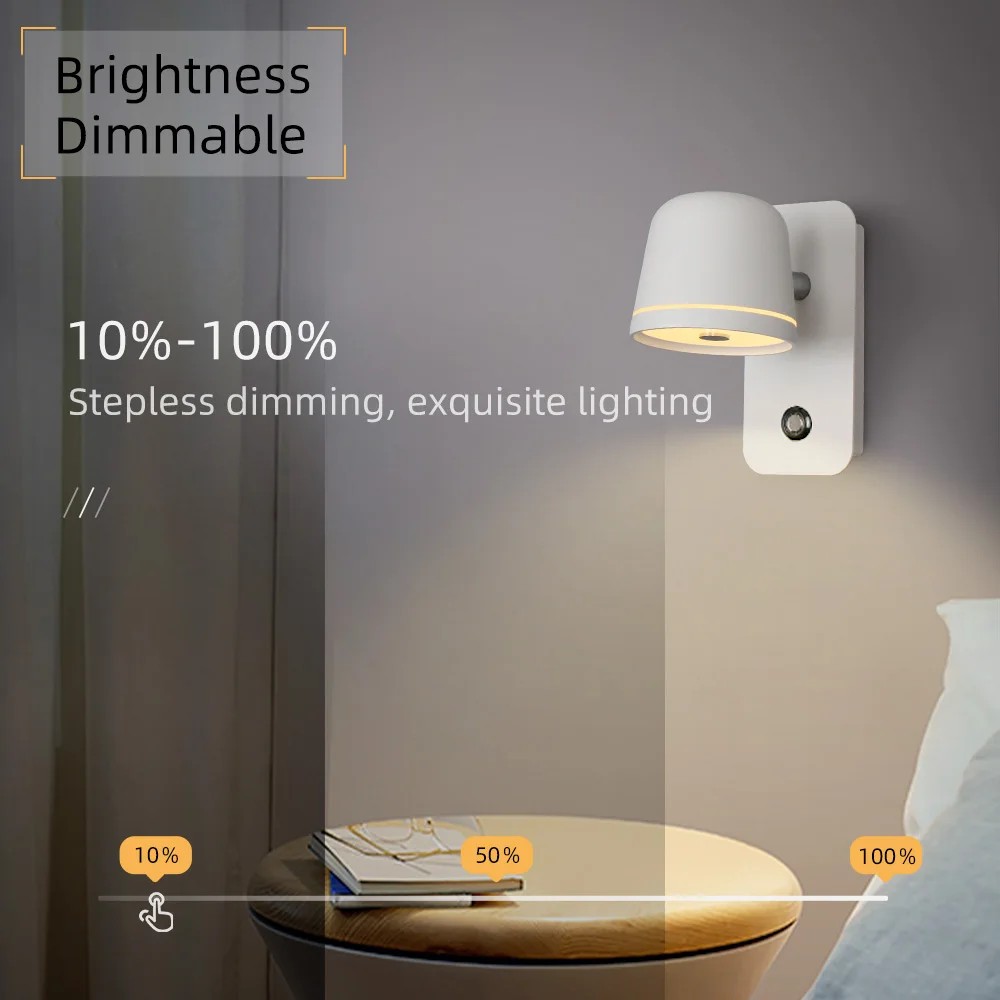 Aisilan LED Bedside Dimmable Wall Lamp with touch On/Off Switch 3-CCT Rotation hotel bed room Wall Sconce Decoration Fixture - Image 3