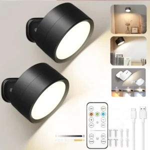 Alternative view of LED Wall Mounted Lights with Remote Wireless Magnetic Wall Sconces 3 Color Dimmable USB Rechargeable for Bedroom Bedside Light